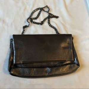 Halogen Gun Metal Gray Metallic Textured Crossbody Bag